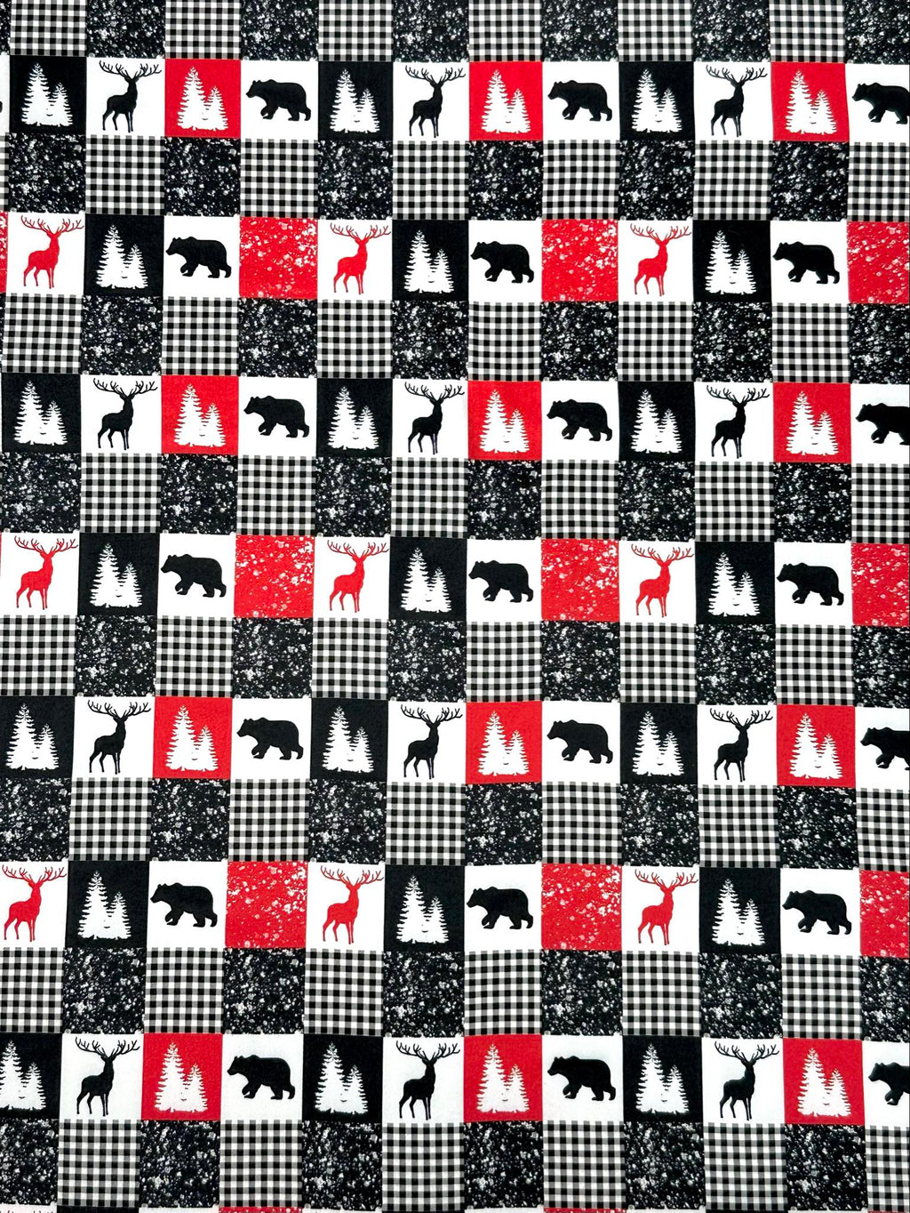 (DBP) BLACK BEAR, REINDEERS AND CHECKERED ON OFF WHITE