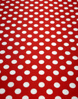 (COTTON SPANDEX) OFF WHITE POLKA DOTS ON RED