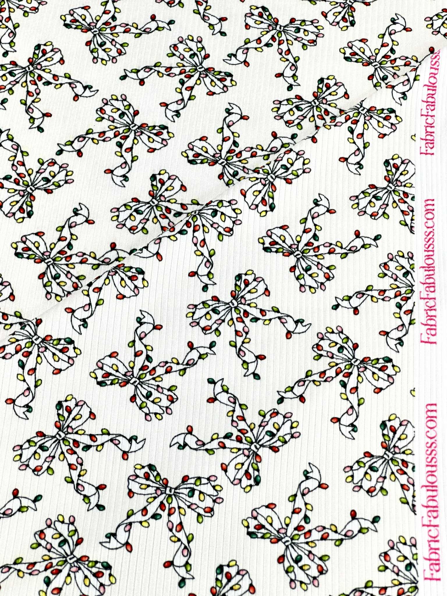 (4X2 RIB) CHRISTMAS LIGHT BOWS ON OFF WHITE