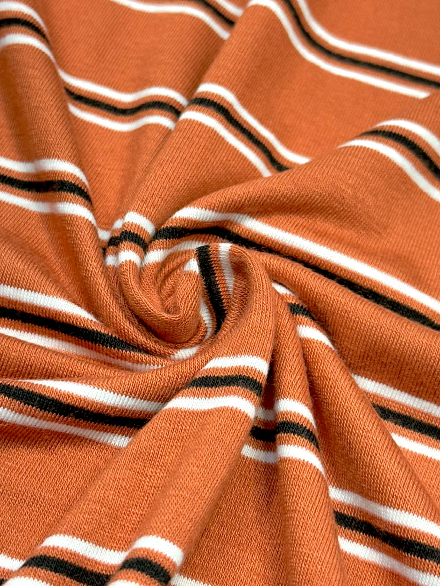 (RAYON MODAL) BLACK AND OFF WHITE STRIPES ON DARK ORANGE (3)