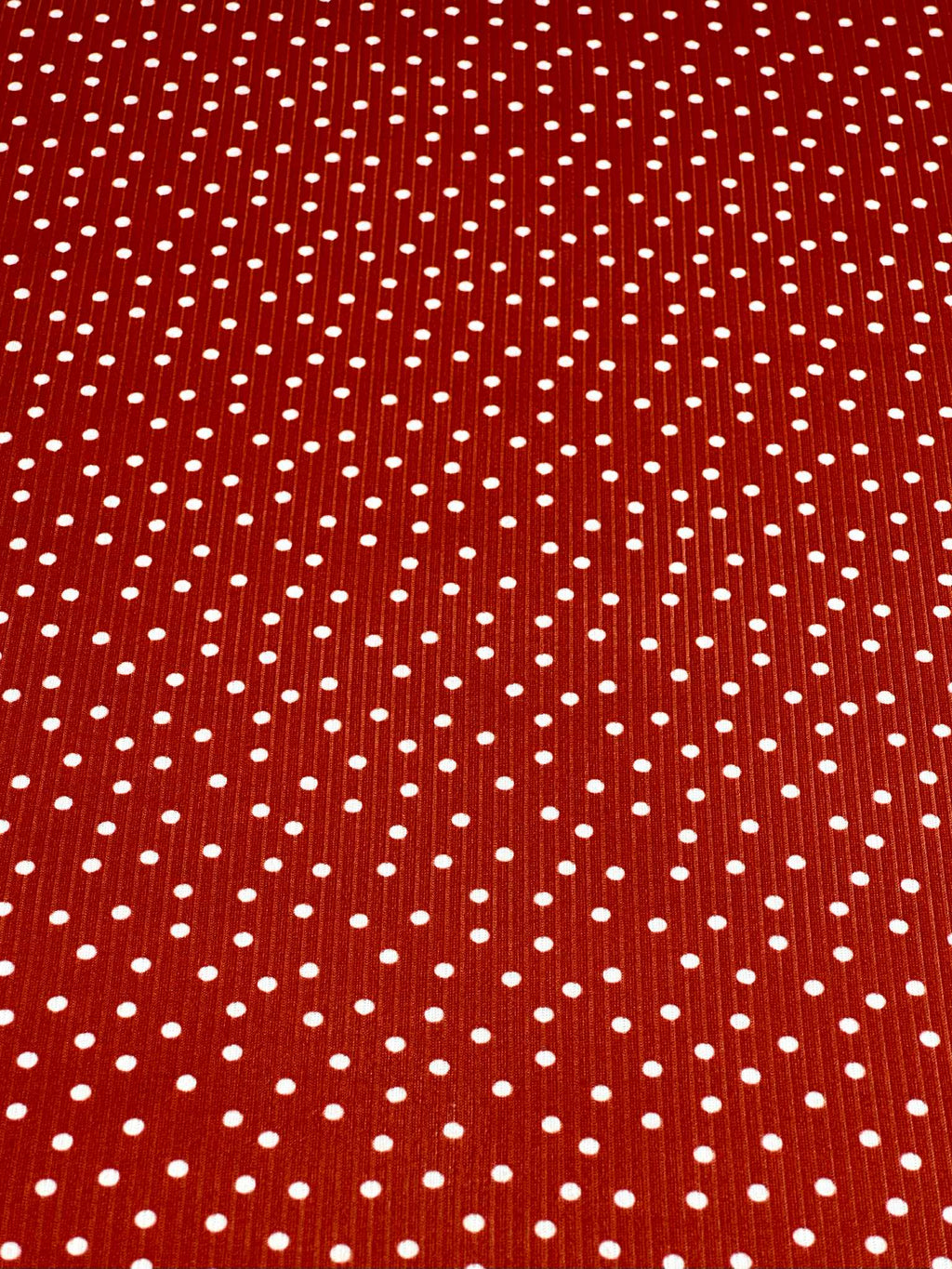 (4X2 RIB) TINY OFF WHITE POLKA DOTS ON RED