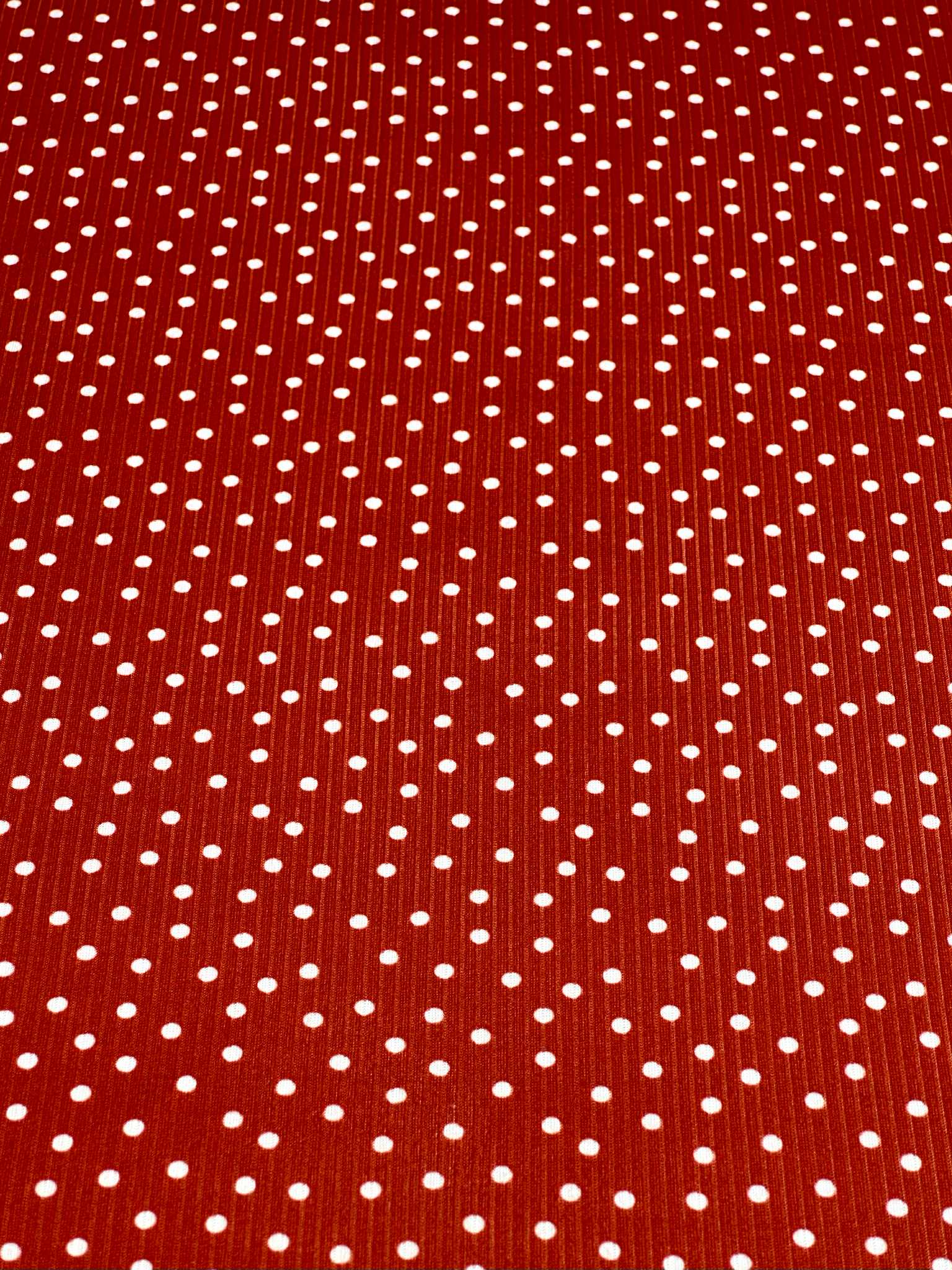 (4X2 RIB) TINY OFF WHITE POLKA DOTS ON RED