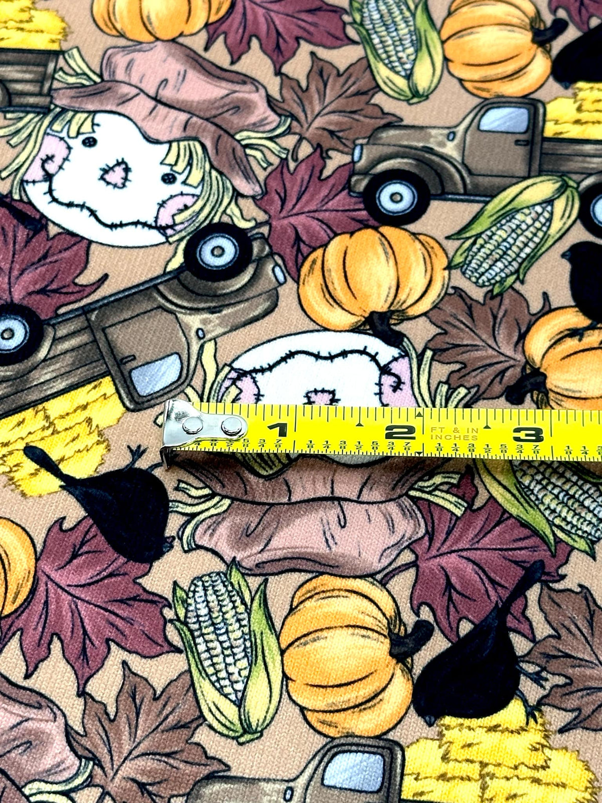 (SWEATER KNIT/OAKLEY) SMALL HAY TRUCKS, SCARECROWS & BLACK CROWS ON COFFEE (1)