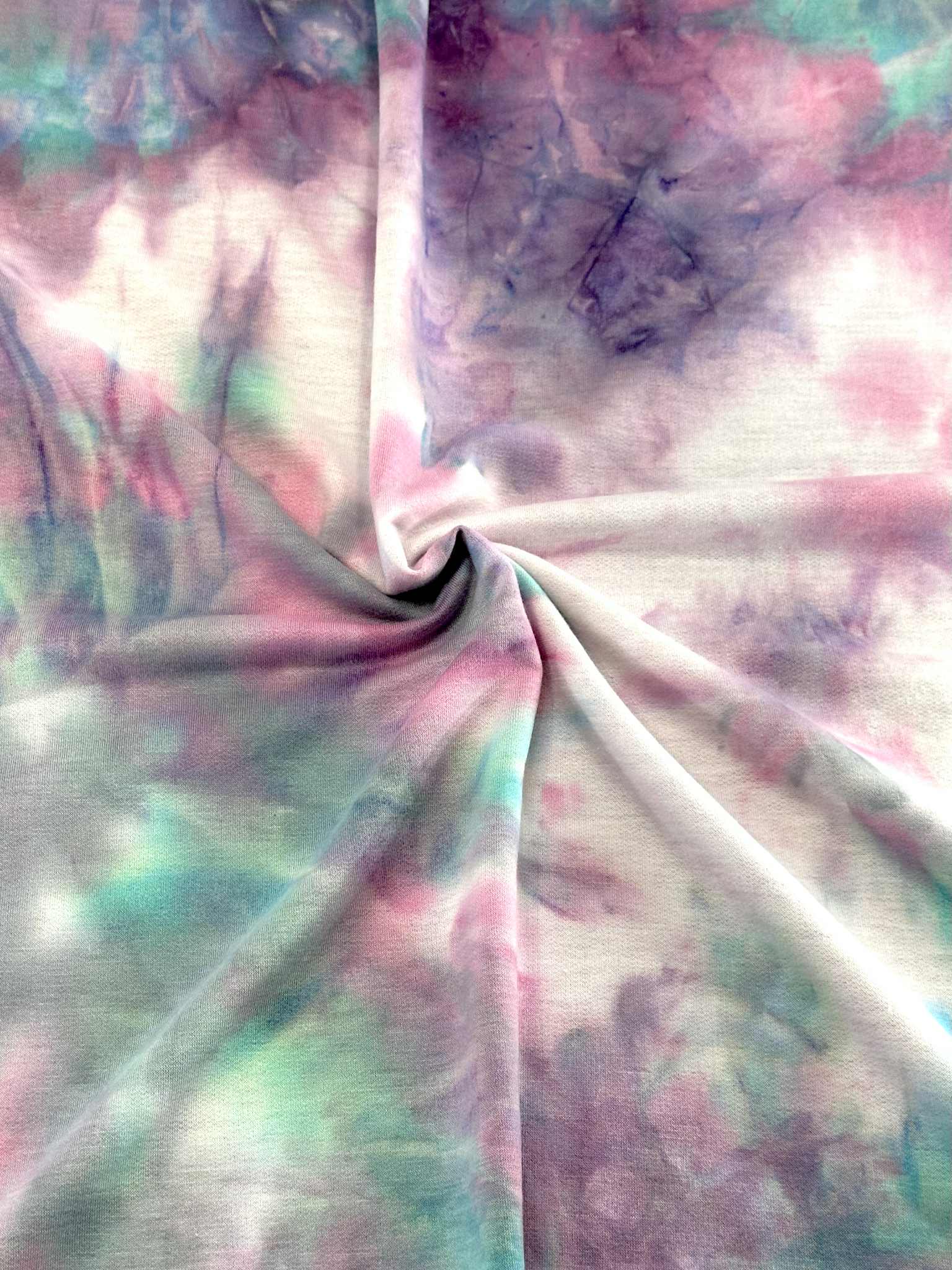 (FRENCH TERRY) PURPLE, PINK, AND AQUA TIE DYE