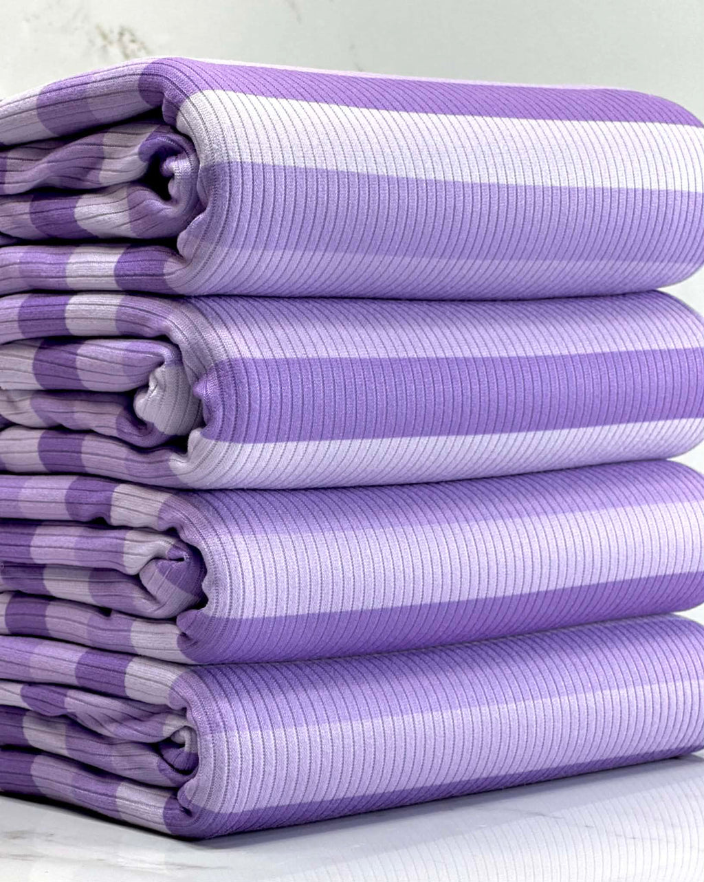 (4X2 YUMMY RIB) LAVENDER, PURPLE, AND LILAC STRIPES
