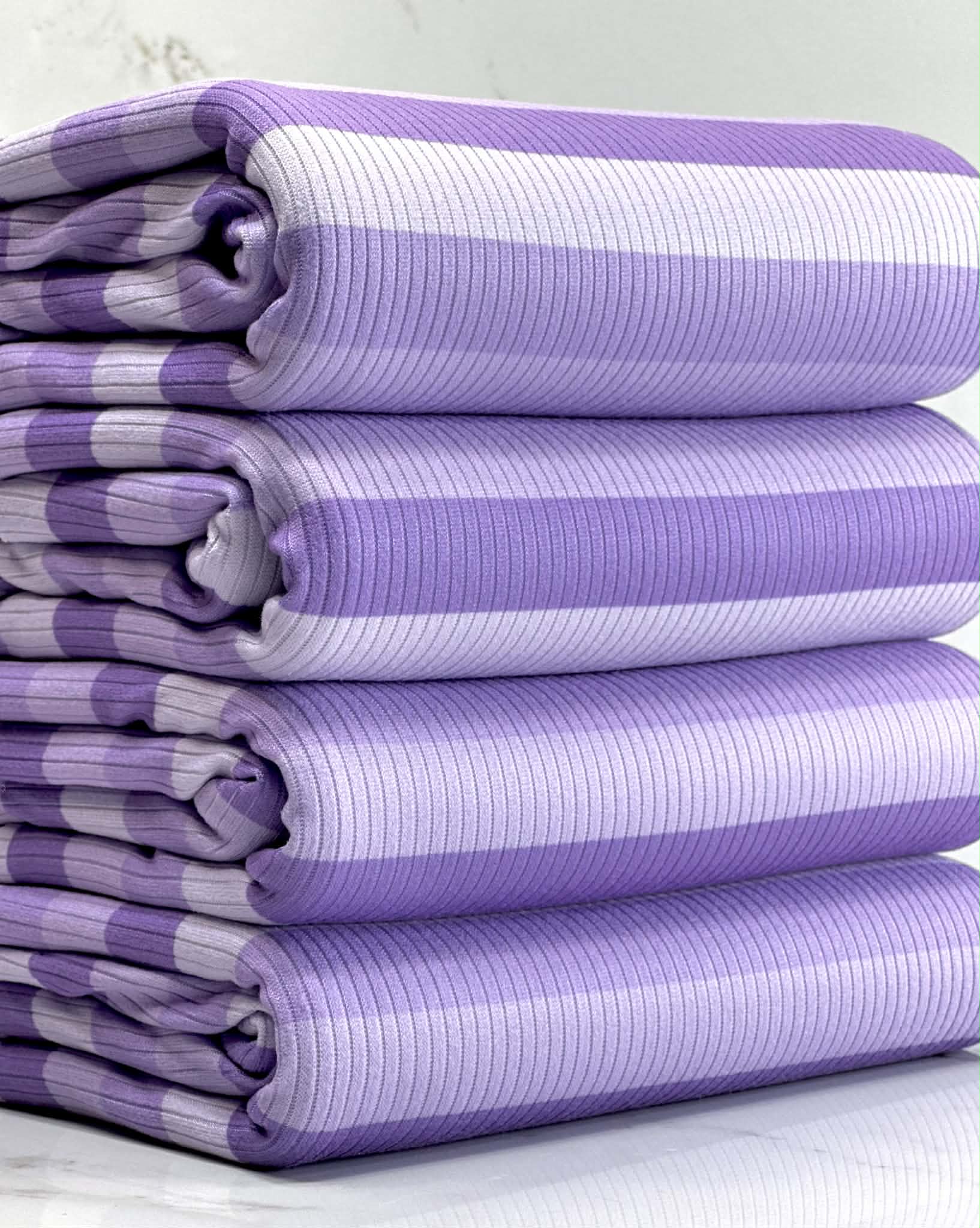 (4X2 YUMMY RIB) LAVENDER, PURPLE, AND LILAC STRIPES