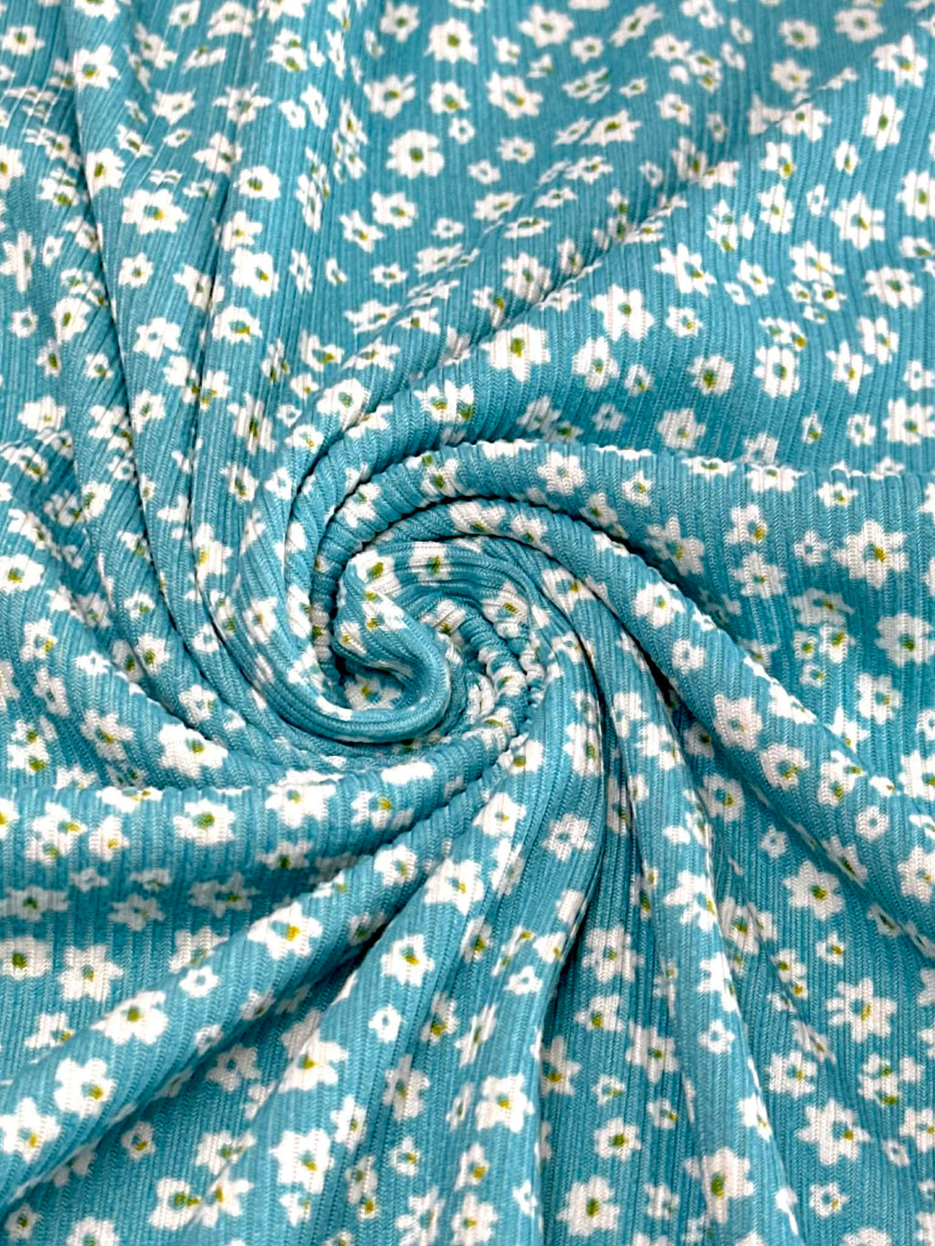 (2X1 YUMMY RIB) TINY WHITE FLOWERS ON OCEAN BLUE