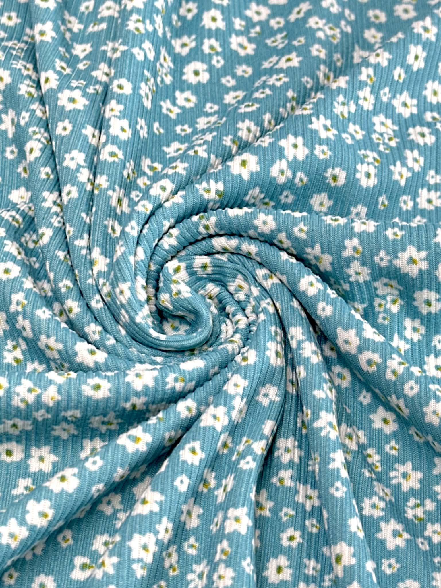(2X1 YUMMY RIB) TINY WHITE FLOWERS ON OCEAN BLUE