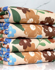 (YUMMY RIB) BLUE AND BROWN PAINTED FLOWERS ON TAN