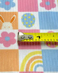 (4X2 YUMMY RIB) BUNNYS, EGGS, RAINBOWS, AND FLOWERS, CHECKERED PATTERN