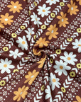 (DBP) LIGHT ORANGE AND OFF WHITE FLOWER PATTERN ON VINTAGE BROWN