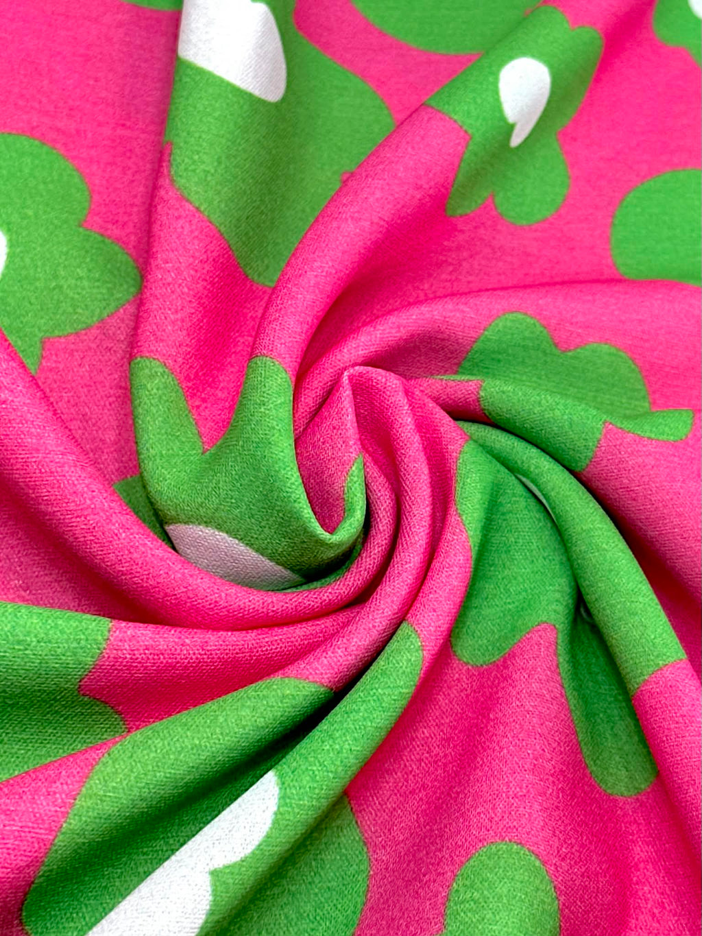(WOVEN) GREEN FLOWERS ON FUCHSIA