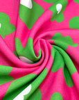 (WOVEN) GREEN FLOWERS ON FUCHSIA
