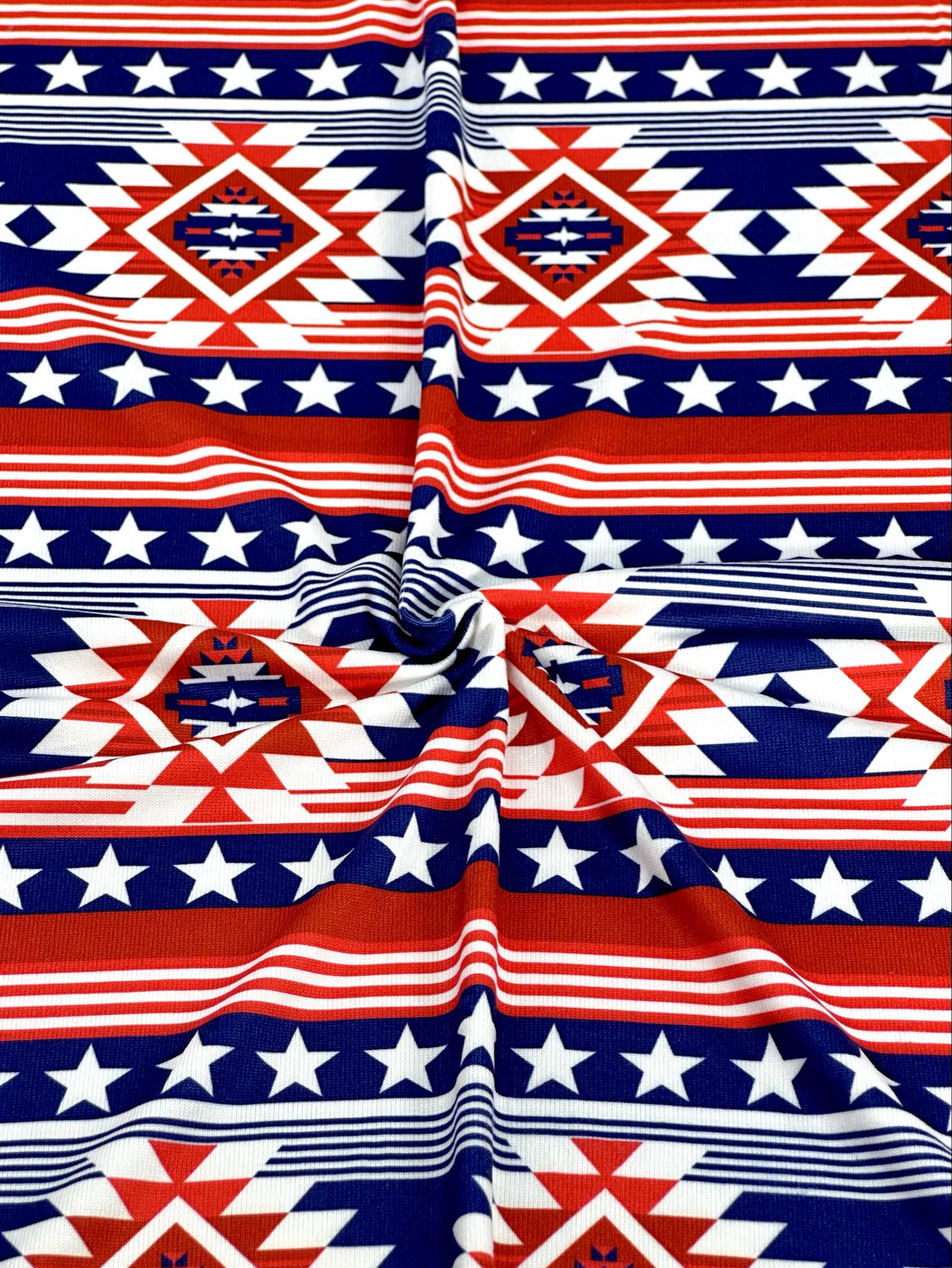 (SWEATER KNIT/ OAKLEY) BLUE, RED, AND OFF WHITE WESTERN STAR PATTERN