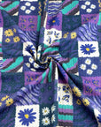 (WAFFLE) PURPLE FLORAL AND TURQUOISE PATCHES