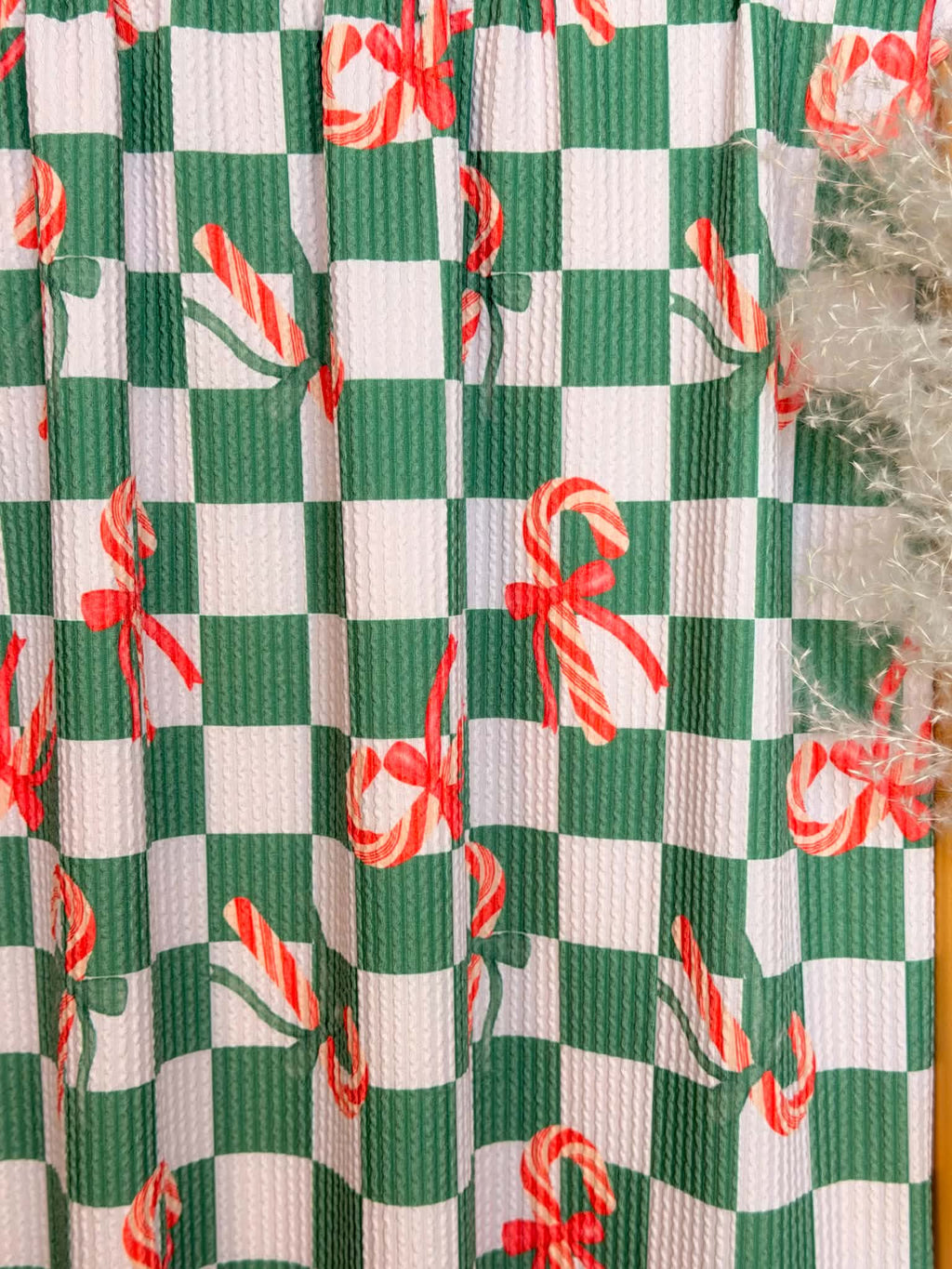 (URBAN RIB) CANDY CANES ON GREEN AND OFF WHITE CHECKERED