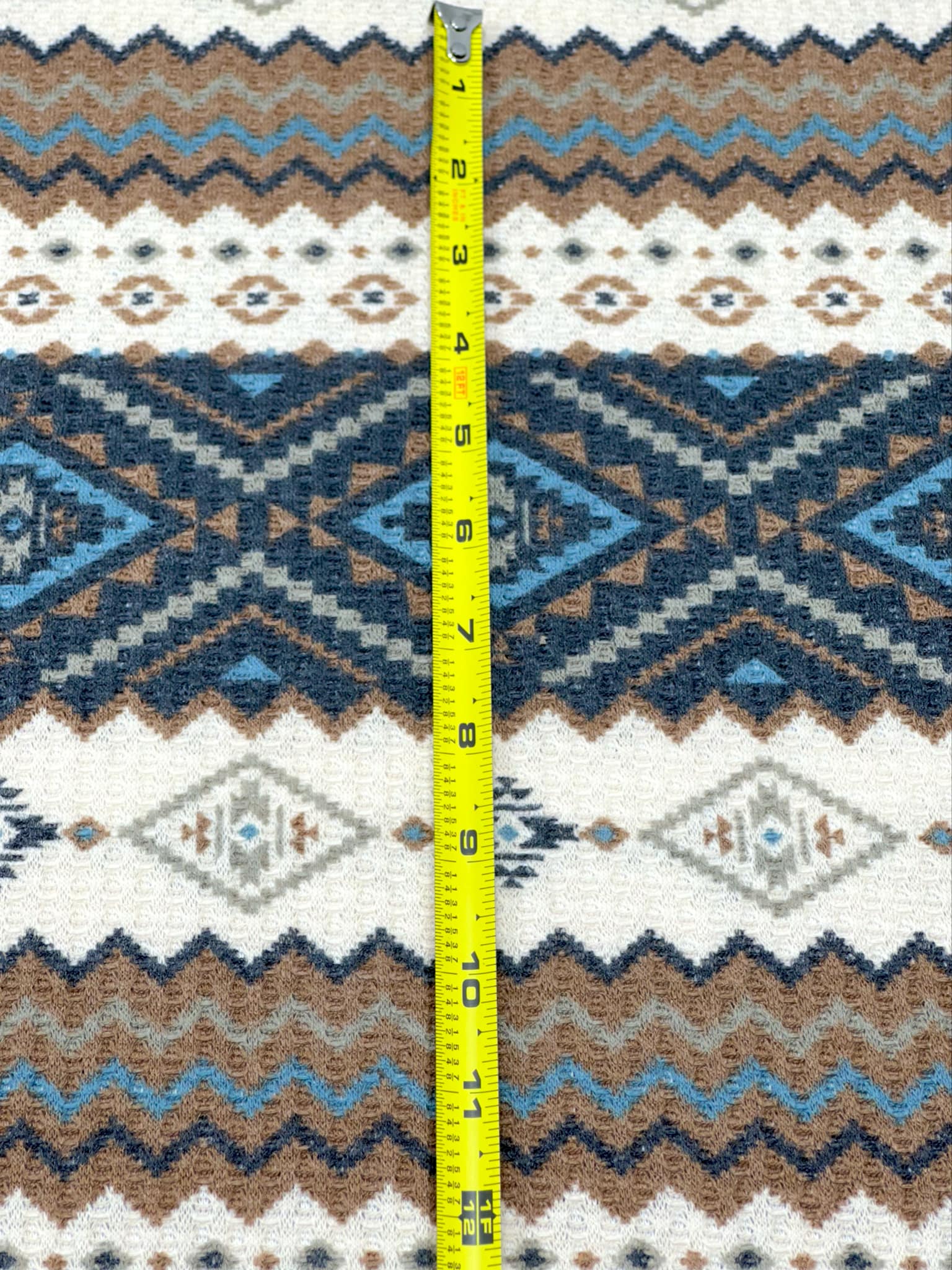 (WAFFLE) LIGHT BROWN, BLUE, CREAM, AND BLACK AZTEC PATTERN