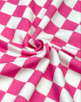 (FRENCH TERRY) FUSCHIA AND OFF WHITE CHECKERED