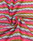 (EMBROIDERED KNIT) HOT PINK, PURPLE, BLUE AND BROWN STRIPES