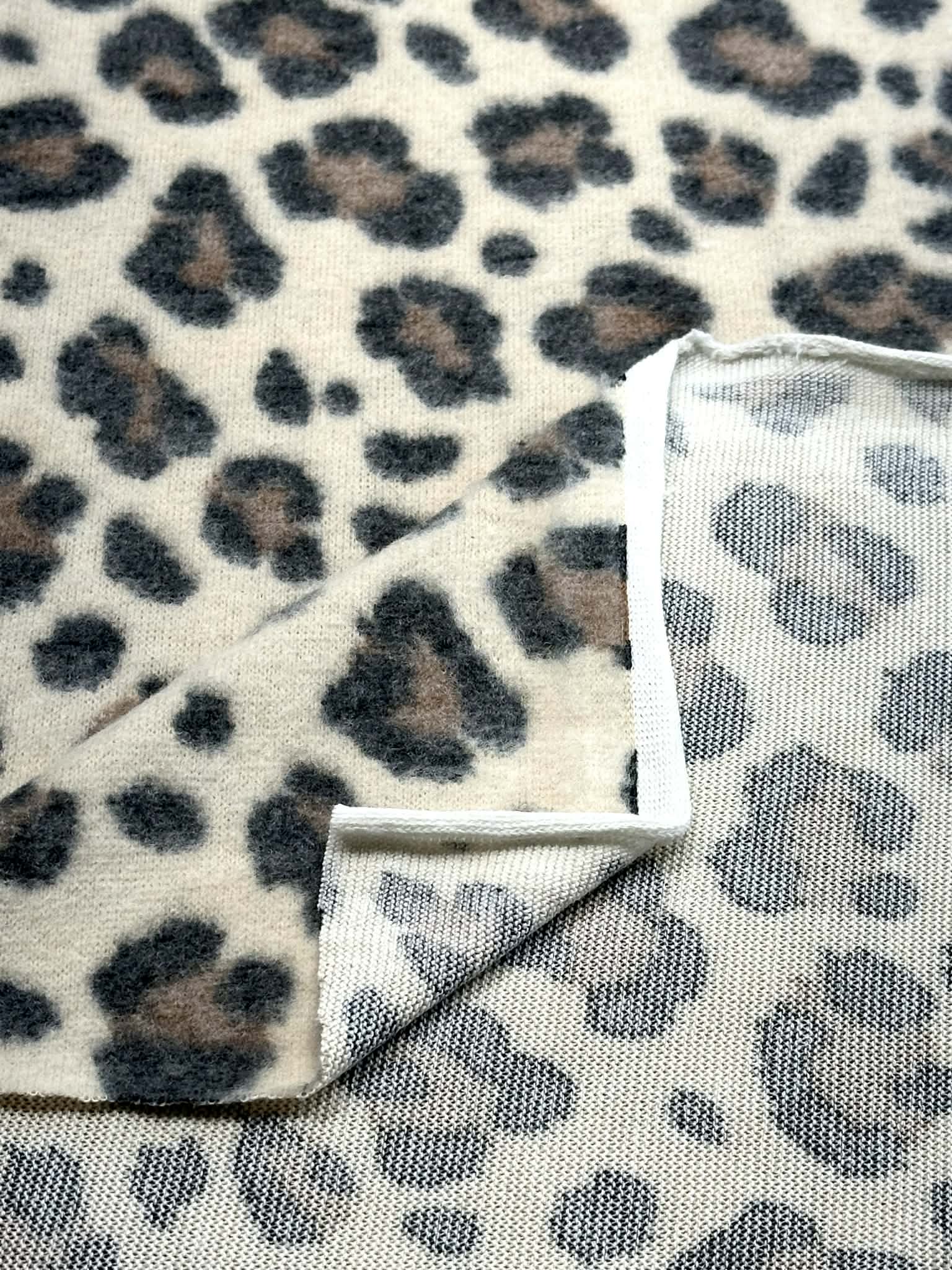 (BRUSHED SWEATER KNIT) BLACK AND BROWN CHEETAH ON CREAM