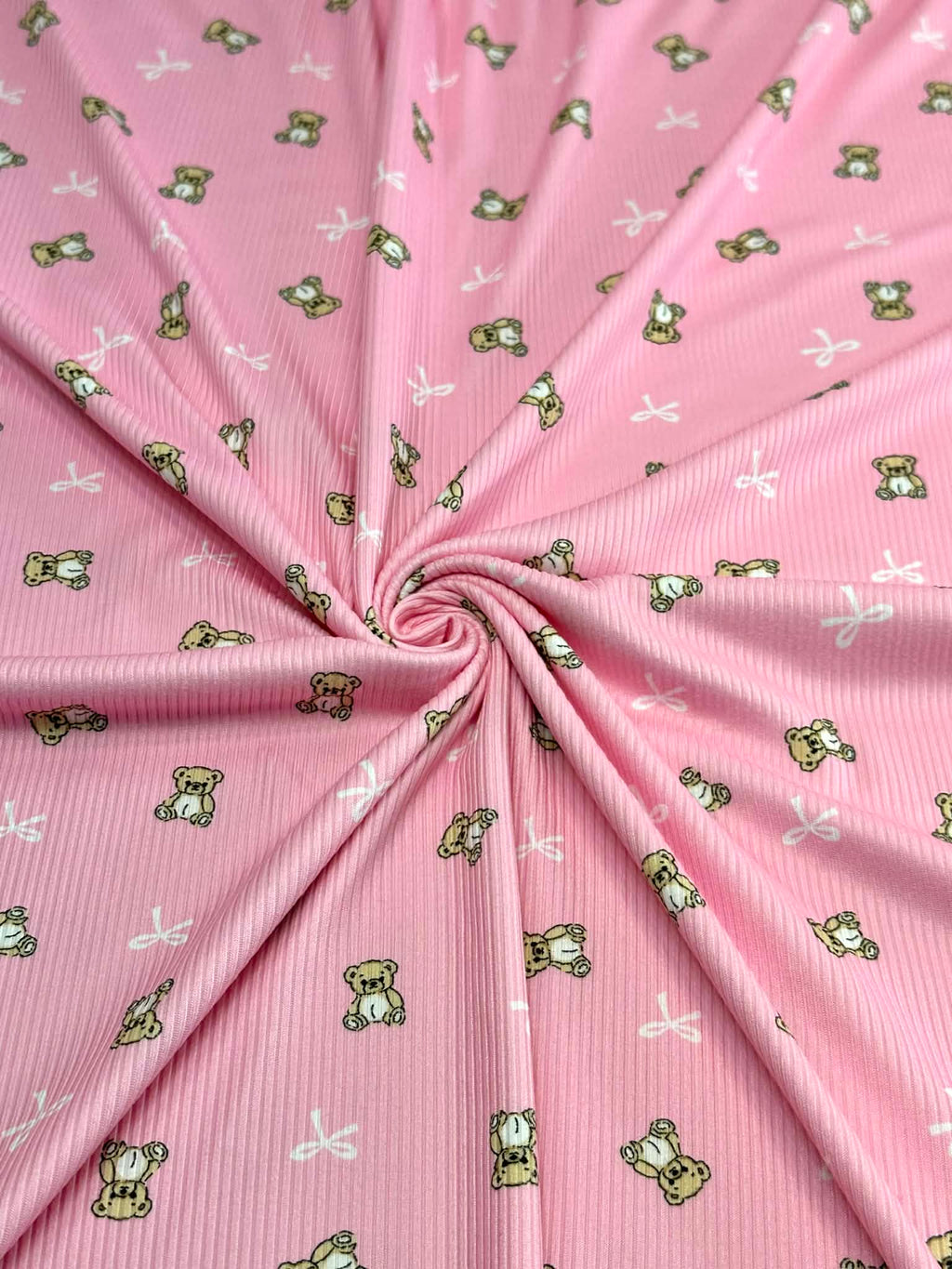 (2X2 BRUSHED RIB) TEDDY BEARS AND BOWS ON PINK