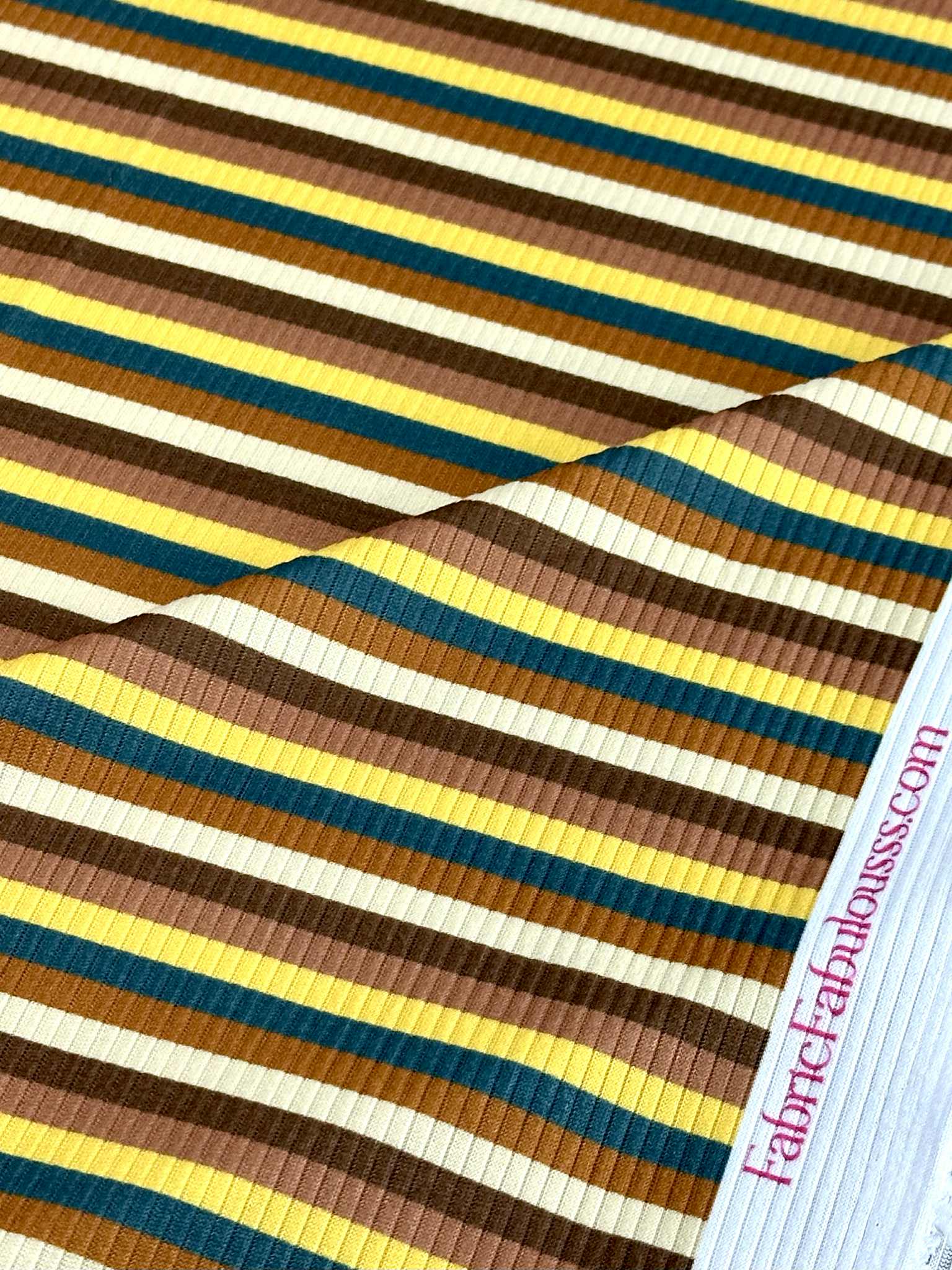 (4X2 RIB) TEAL, YELLOW, BROWN AND CREAM STRIPES