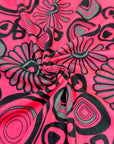 (DBP) SILVER, BLACK RETRO FLOWERS AND CIRCLES ON NEON PINK