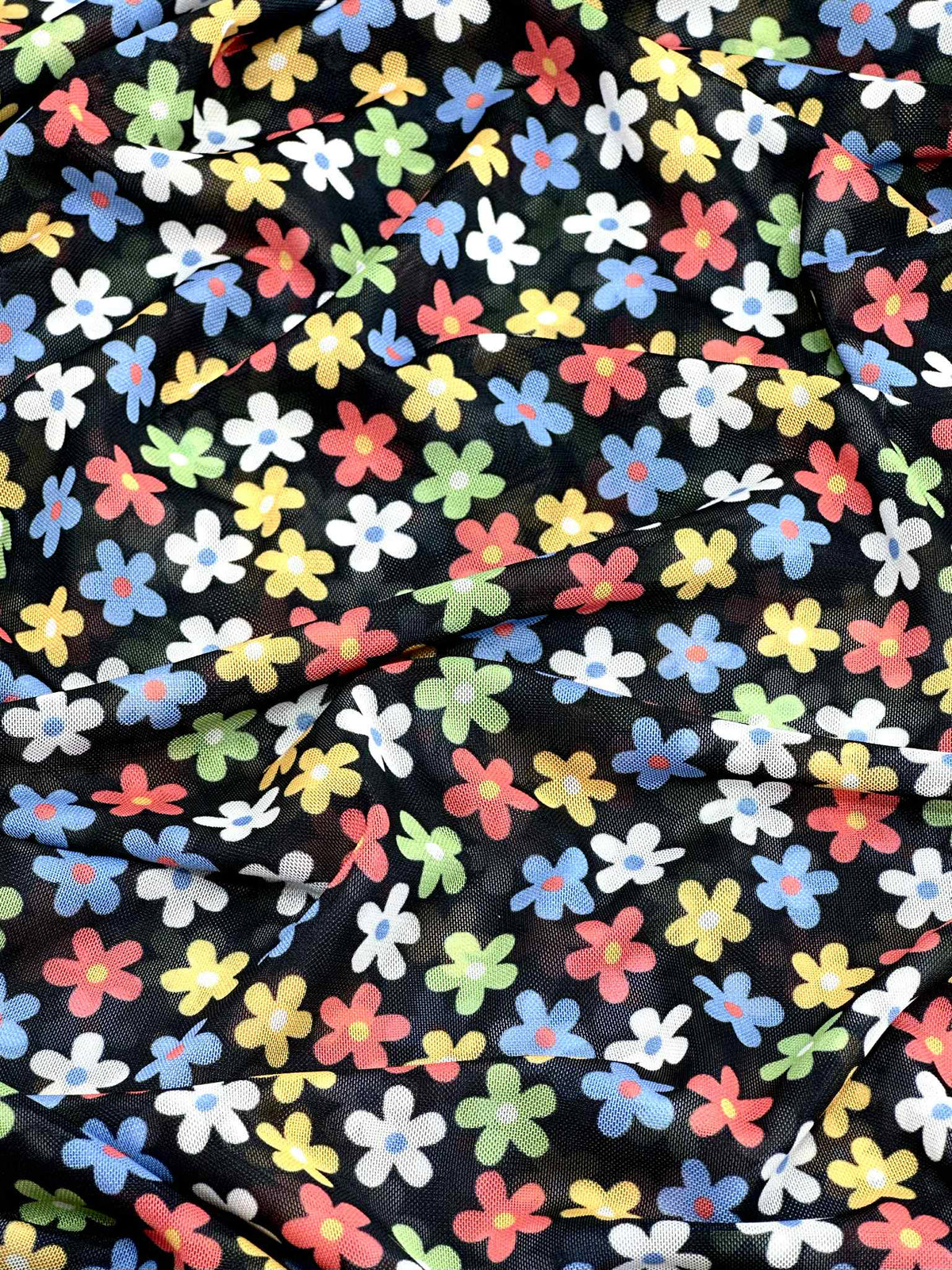 (MESH) TINY COLORFUL FLOWERS ON BLACK