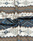 (WAFFLE) LIGHT BROWN, BLUE, CREAM, AND BLACK AZTEC PATTERN