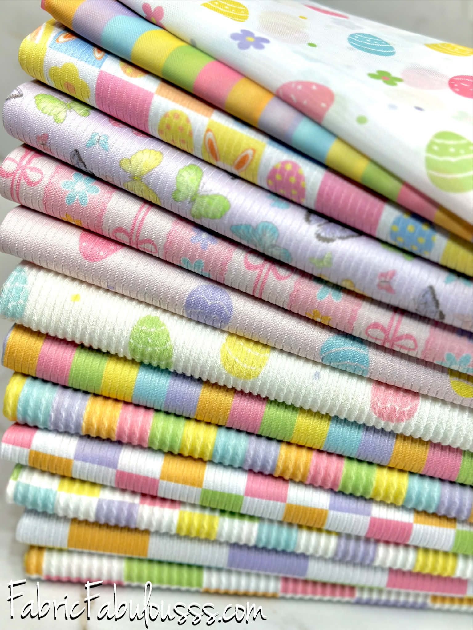 (MESH) PASTEL COLOR EGGS AND TINY FLOWERS ON OFF WHITE