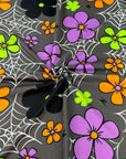 (SWEATER KNIT/ OAKLEY) COLORFUL FLOWERS AND SPIDERWEB ON CHARCOAL