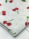 (FRENCH TERRY) RED CHERRIES ON HEATHER GRAY