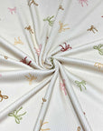 (4X2 RIB) LIGHT MUSTARD, BROWN, PINK AND GREEN BOWS ON CREAM
