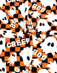 (FRENCH TERRY) GHOST ON ORANGE AND BLACK CHECKERED PRINT