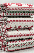 (SWEATER KNIT) RED REINDEERS AND RED POINSETTIA'S ON OFF WHITE