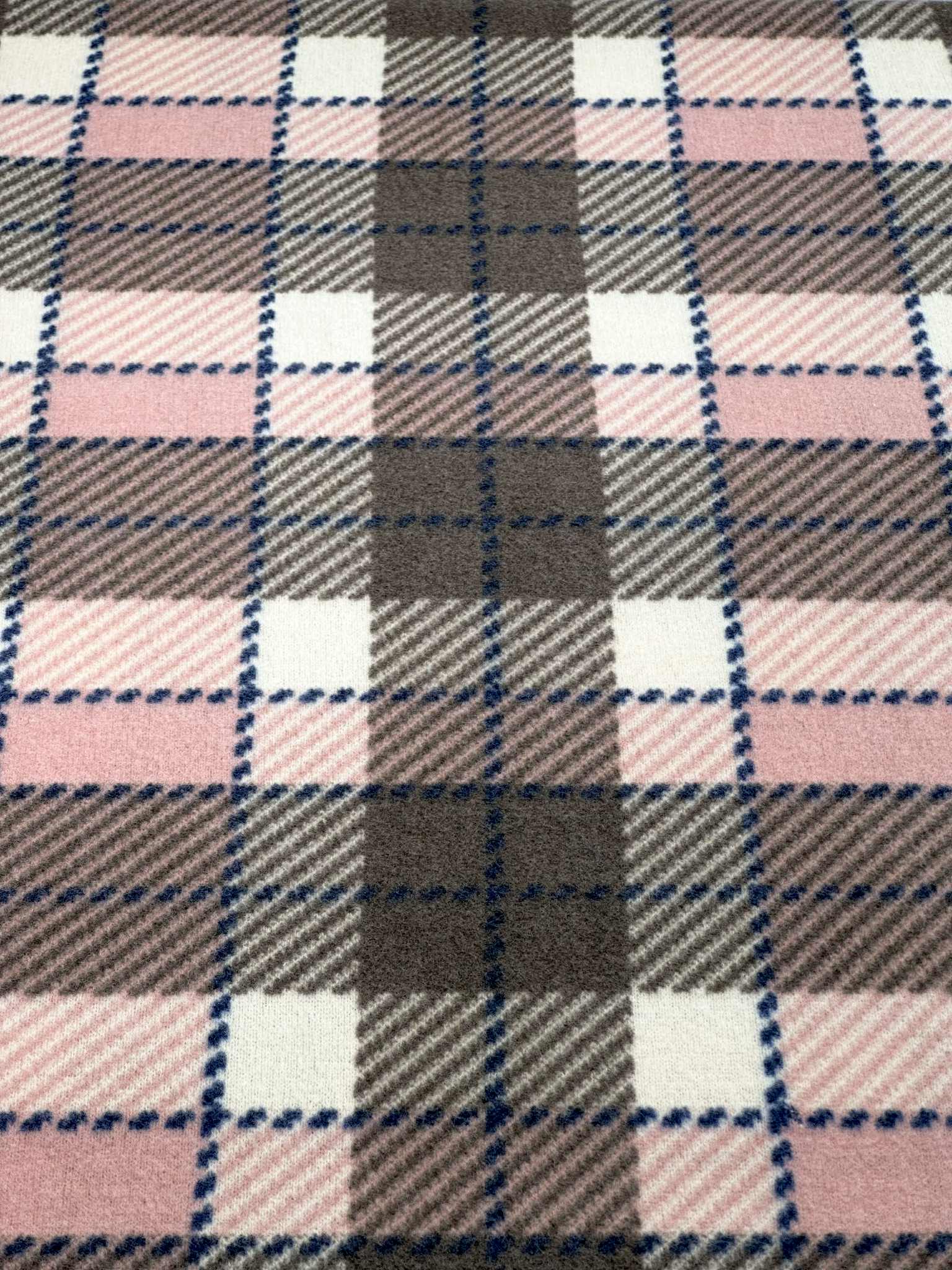 (BRUSHED SWEATER KNIT) BLUSH, BROWN, AND CREAM PLAID