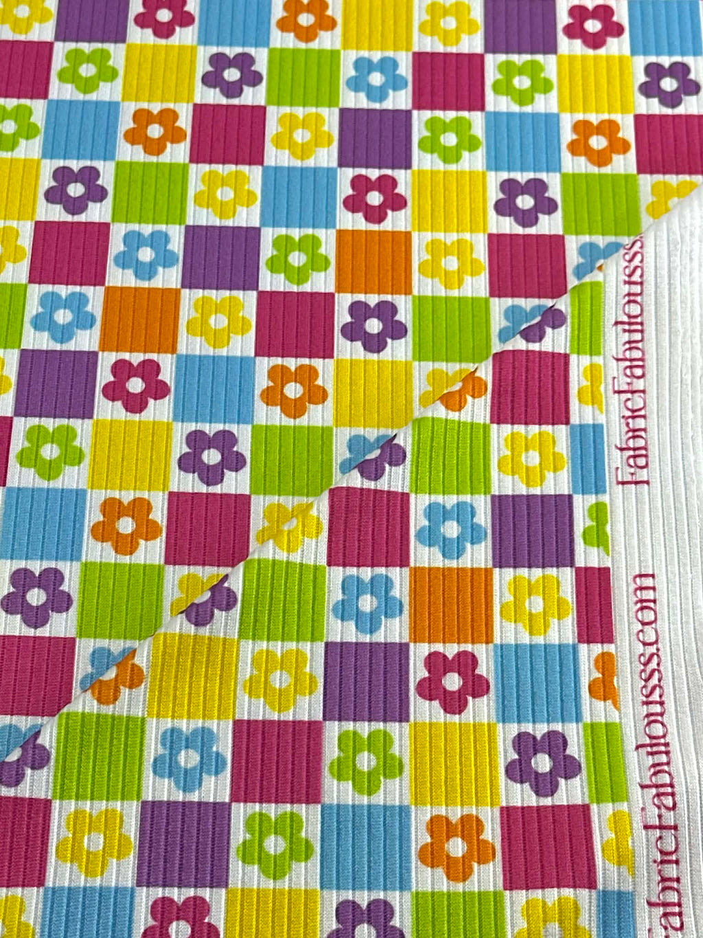 (4X2 YUMMY RIB) BRIGHT COLORFUL FLOWERS AND CHECKERED PATTERN