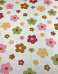 (4X2 RIB) PISTACHIO, BROWN, PINK AND LIGHT MUSTARD DAISIES ON CREAM