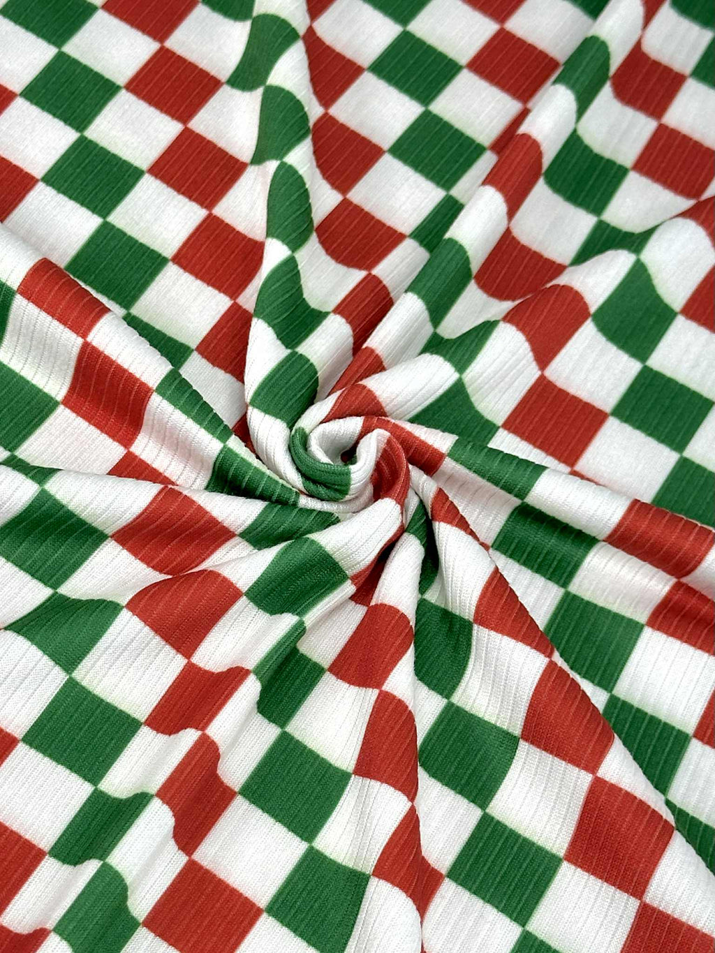 (4X2 RIB) RED, GREEN AND OFF WHITE CHECKERED