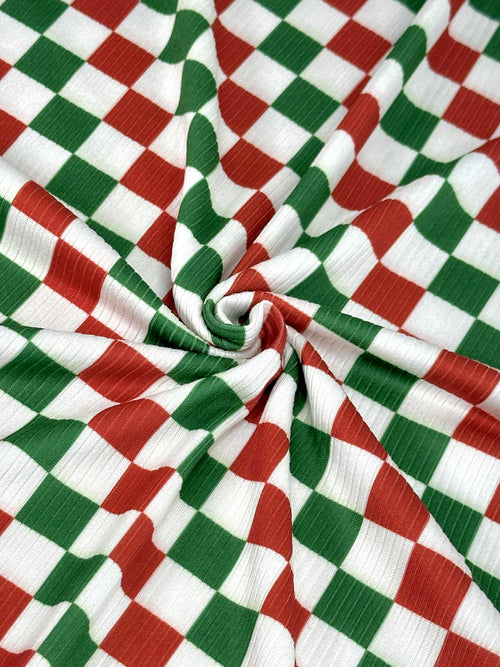 (4X2 RIB) RED, GREEN AND OFF WHITE CHECKERED