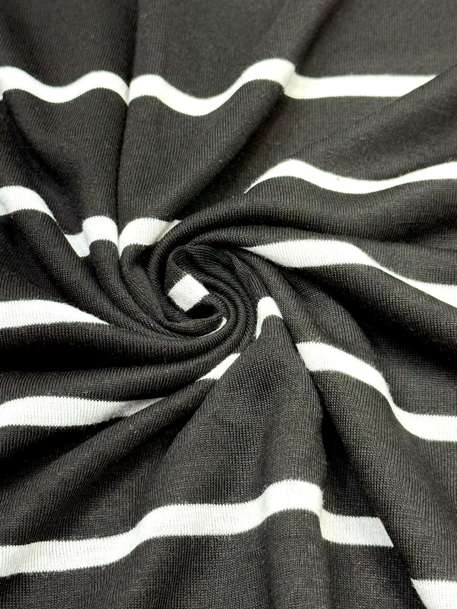 (RAYON MODAL) OFF WHITE STRIPES ON BLACK