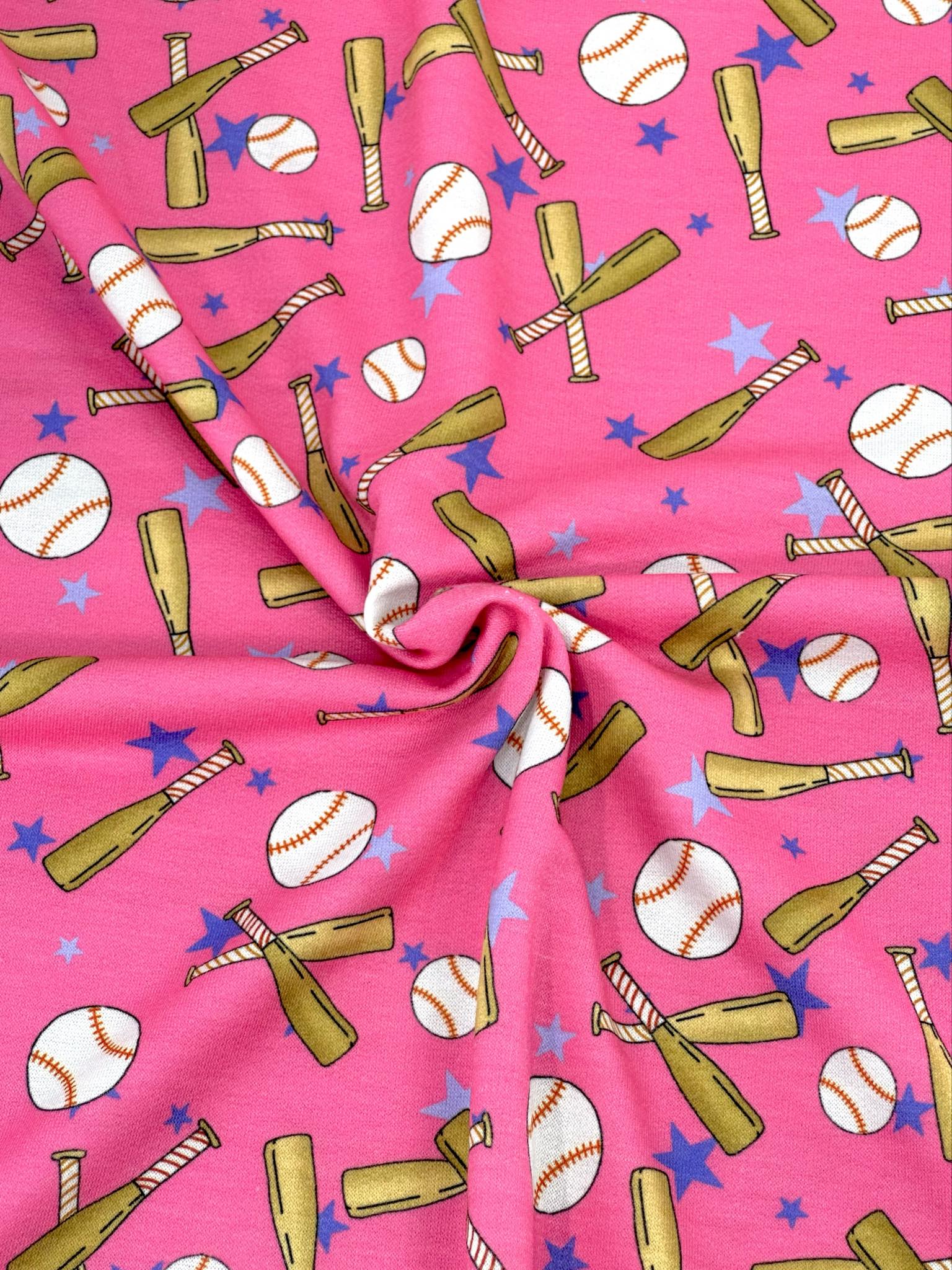 (FRENCH TERRY) BASEBALLS AND BATS ON PINK