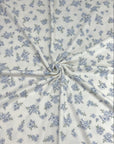 (YUMMY RIB) BLUE AND OLIVE DITSY FLOWERS ON OFF WHITE