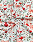 (2X2 BRUSHED RIB) HEARTS, BOWS, FLOWERS, AND RED BIRDS ON OFF WHITE