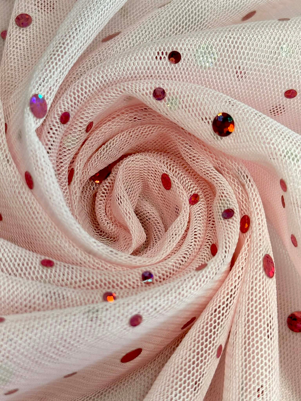 (MESH) SHIMMERY POLKA DOTS ON LIGHT PINK
