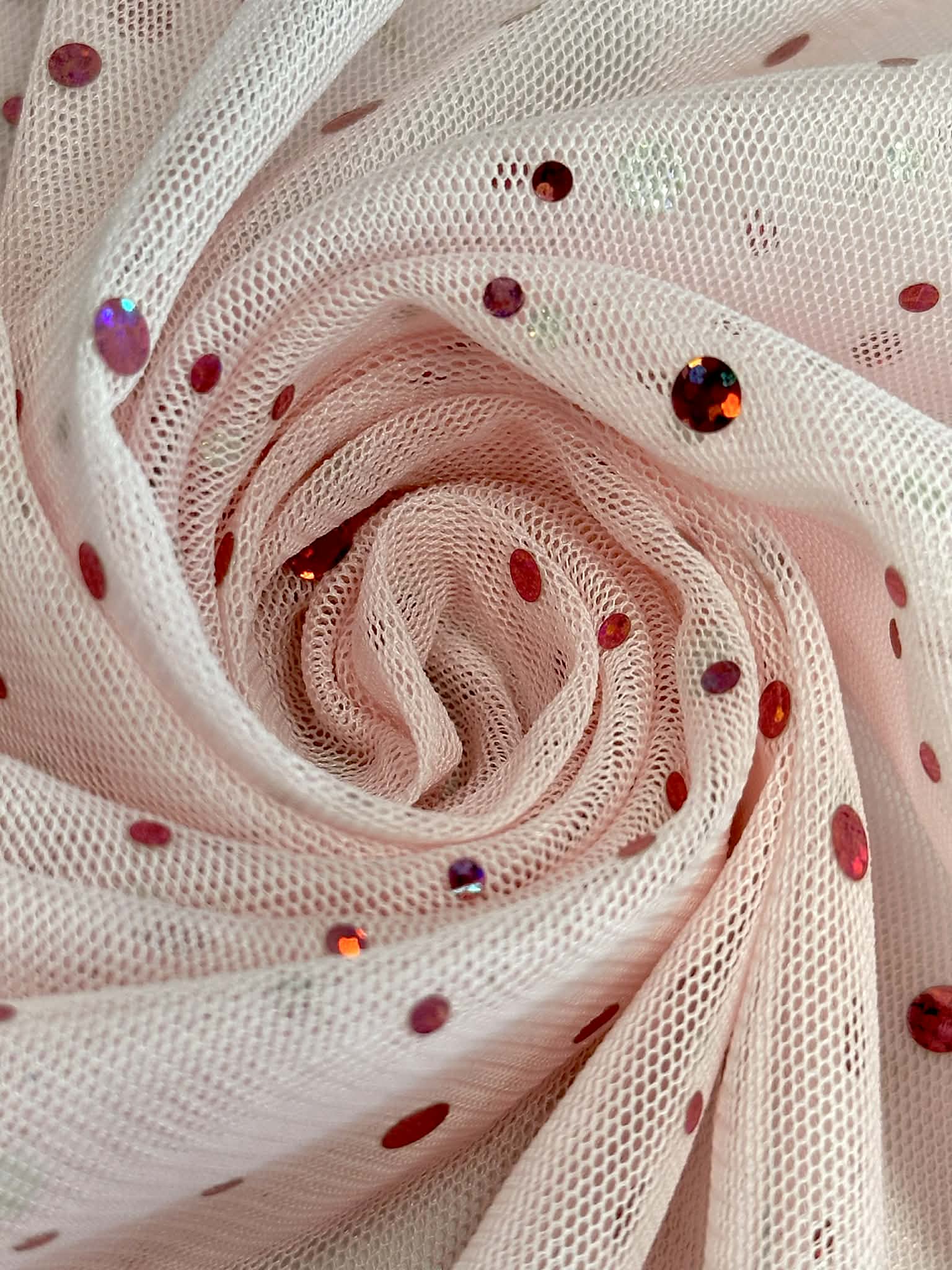 (MESH) SHIMMERY POLKA DOTS ON LIGHT PINK
