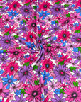 (YUMMY RIB) MAGENTA, PURPLE, FUCHSIA AND BLUE FLOWERS ON WHITE