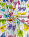 (4X2 YUMMY RIB) COLORFUL BOWS AND PINK STRIPES ON OFF WHITE