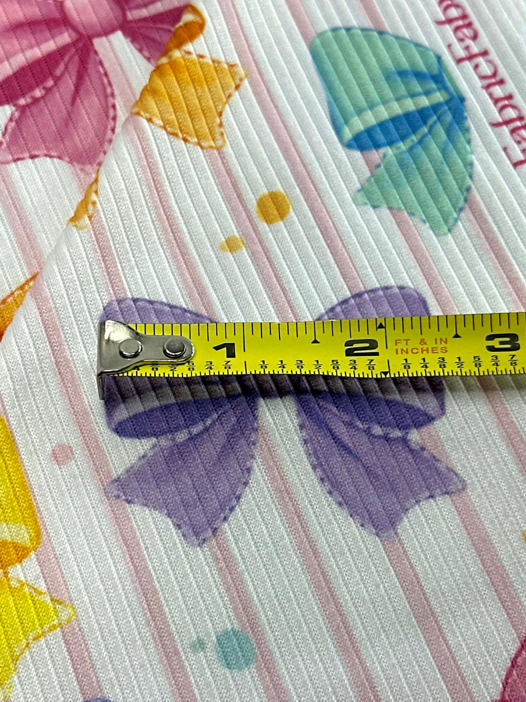 (4X2 YUMMY RIB) COLORFUL BOWS AND PINK STRIPES ON OFF WHITE