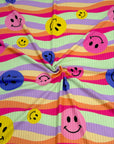 (YUMMY RIB) FUSCHIA, PURPLE AND MUSTARD HAPPY FACES ON COLORFUL COLOR WAY